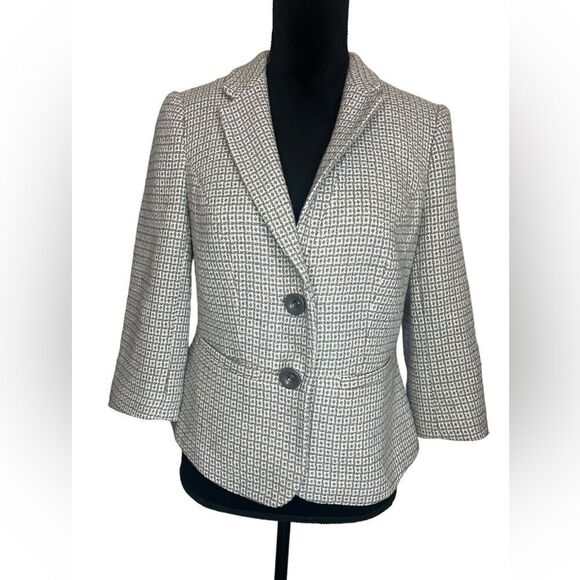 THE LIMITED WOMENS 3/4 SLEEVE BUSINESS BLAZER JACKET GRAY & WHITE SIZE MEDIUM - Picture 3 of 11